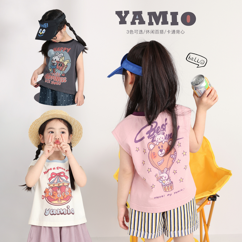YAMIO杨梅家2026夏季新款儿童女童数码印花宽松短袖无袖T恤DG2614