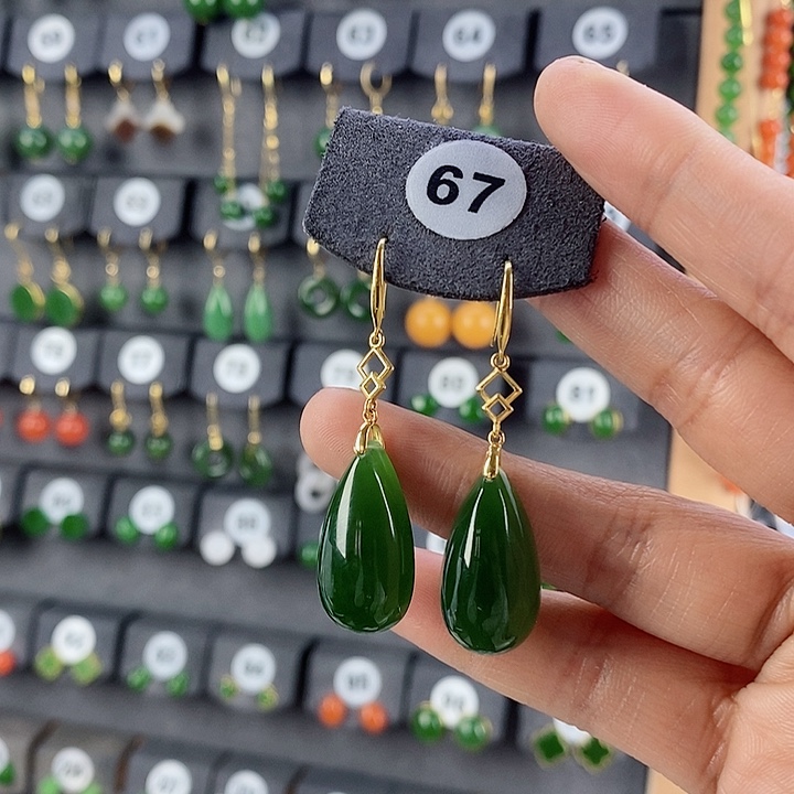 和田玉耳饰18K金镶嵌