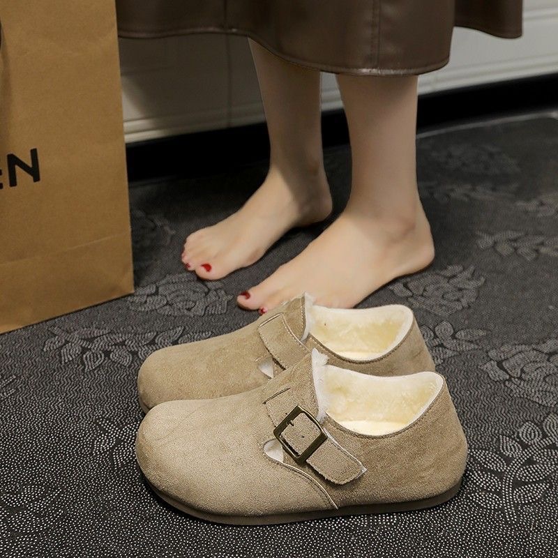 休闲风2025年秋冬款新款勃肯鞋加绒全包时尚勃肯鞋女一脚蹬复古毛
