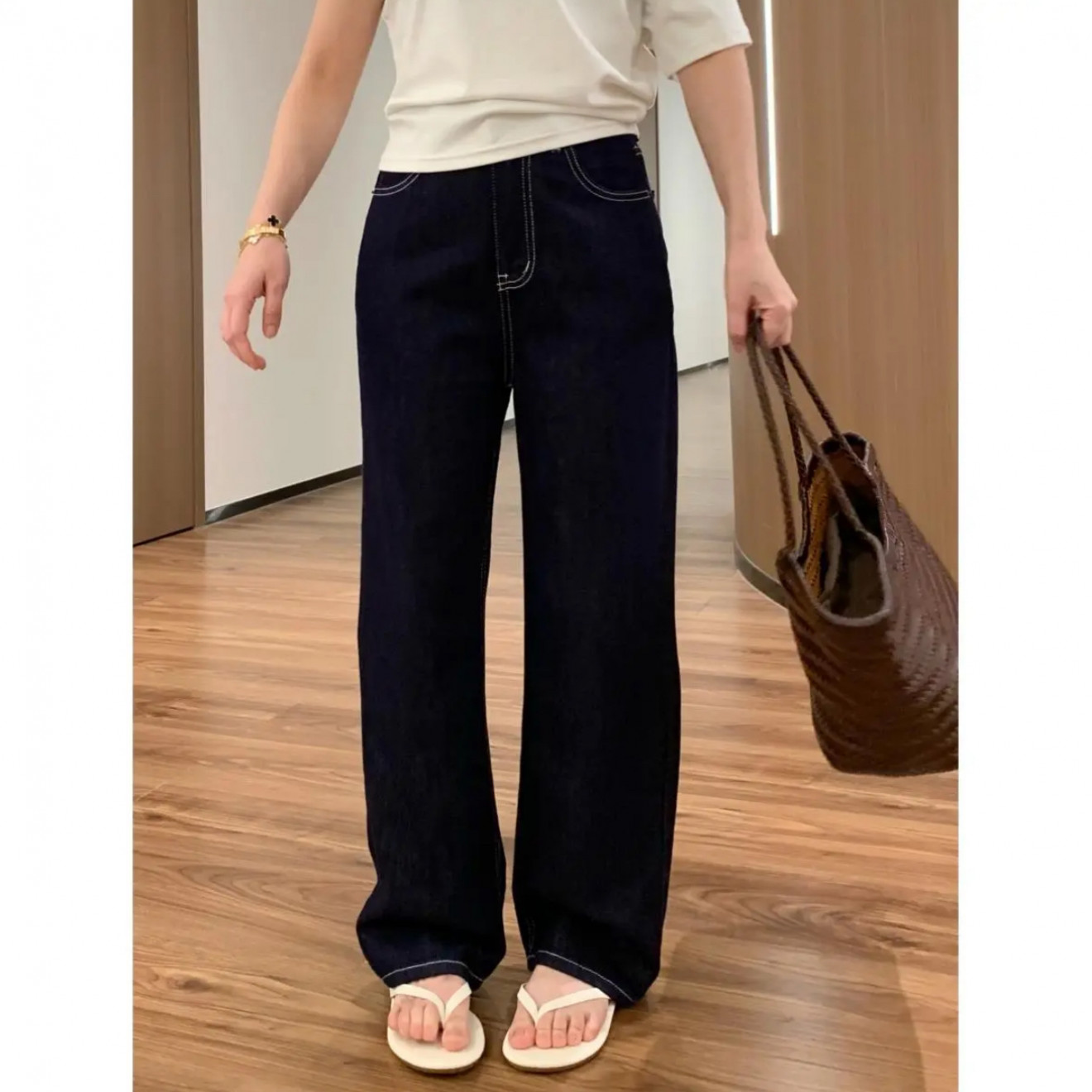 8013#强推~丹宁蓝牛仔裤 窄版弹力直筒裤女