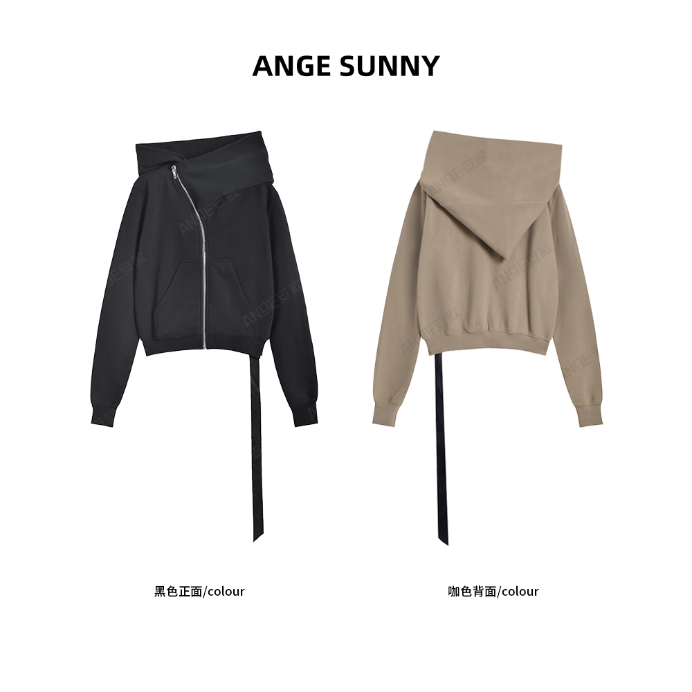 曲阳 ANGE SUNNY【RO斜拉链巫师帽卫衣】飘带斜拉链高领外套