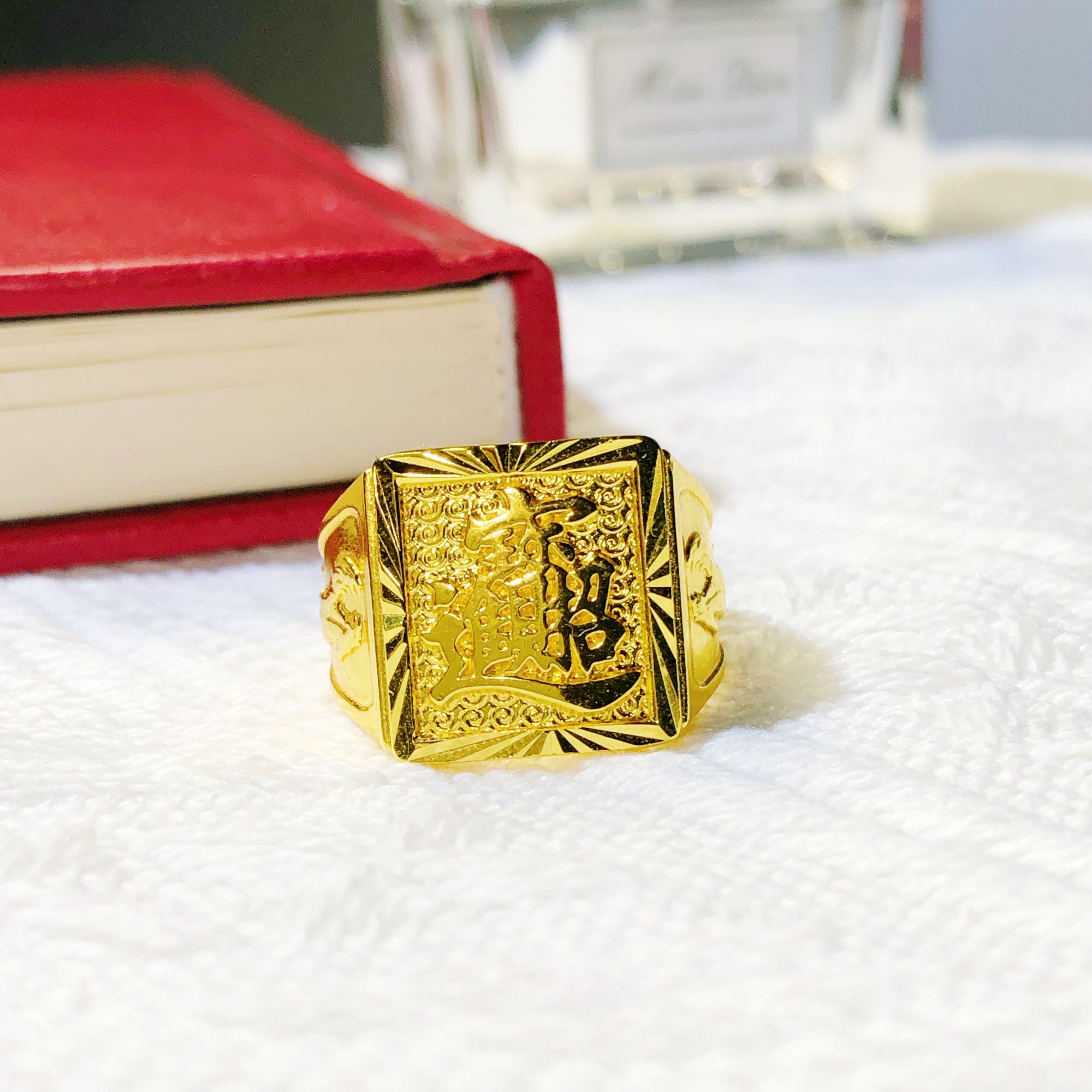 足银戒指 YC89方形招财进宝戒指足银镀金气质精致轻奢