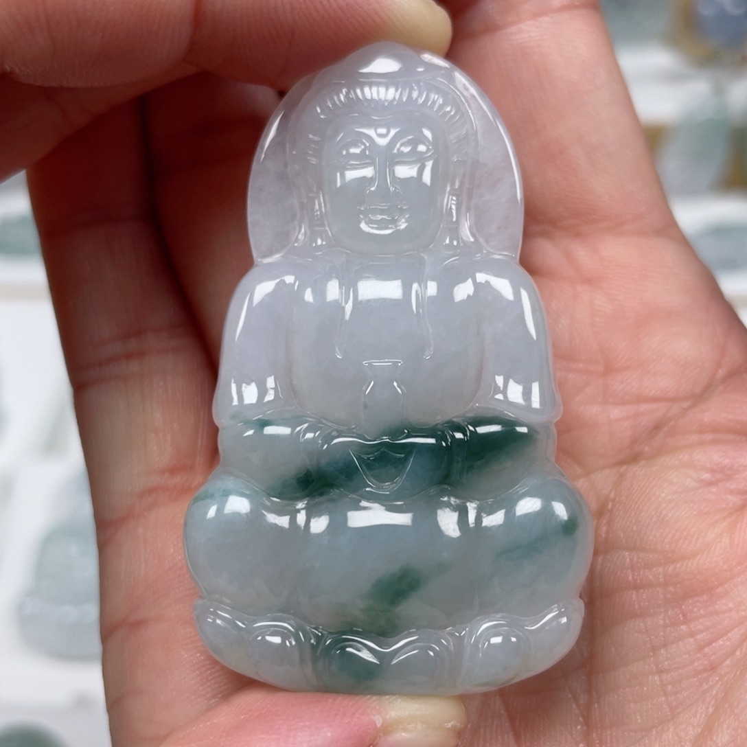 翡翠颈饰未镶嵌天然缅甸翡翠A货观音10号