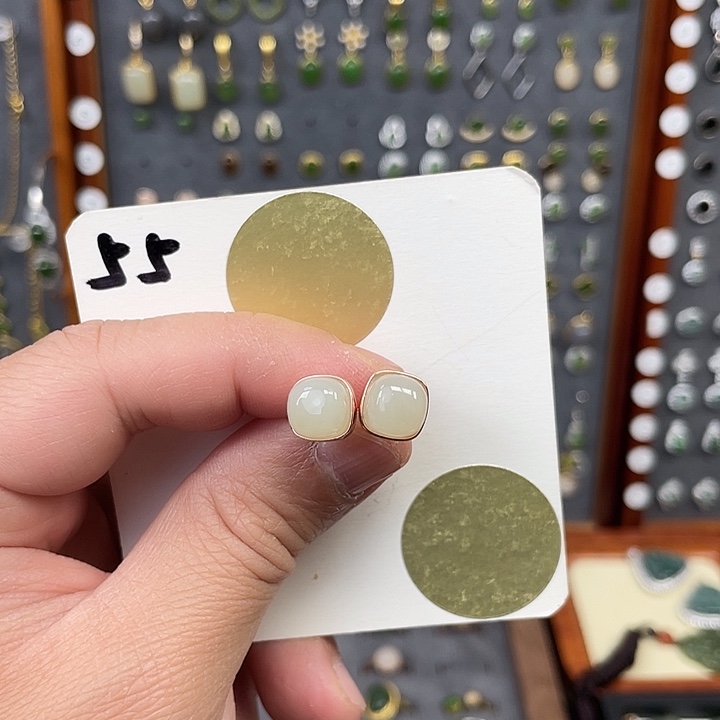 和田玉耳饰银S925镶嵌和田玉55