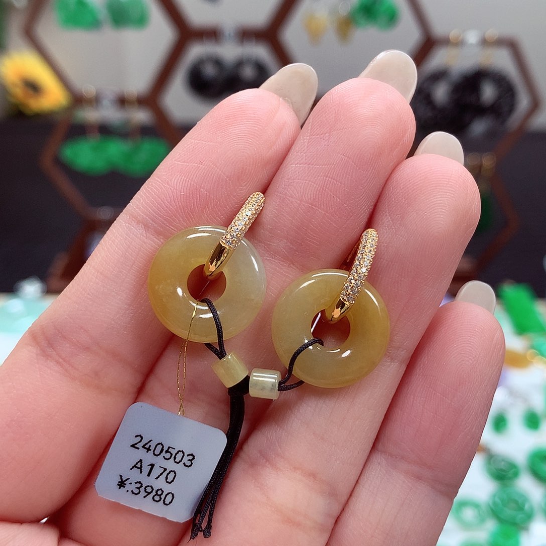 翡翠耳饰银S925镶嵌天然翡翠
