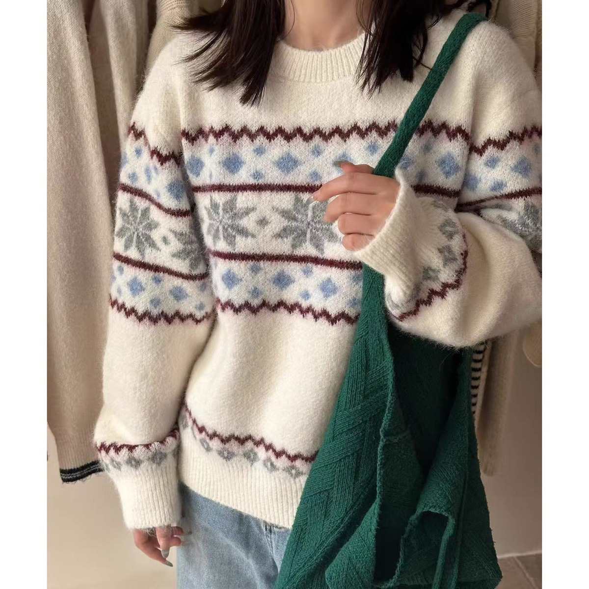 秋冬女士加厚提花慵懒风毛衣女款2025新款爆款慵懒打底衫上衣冬季