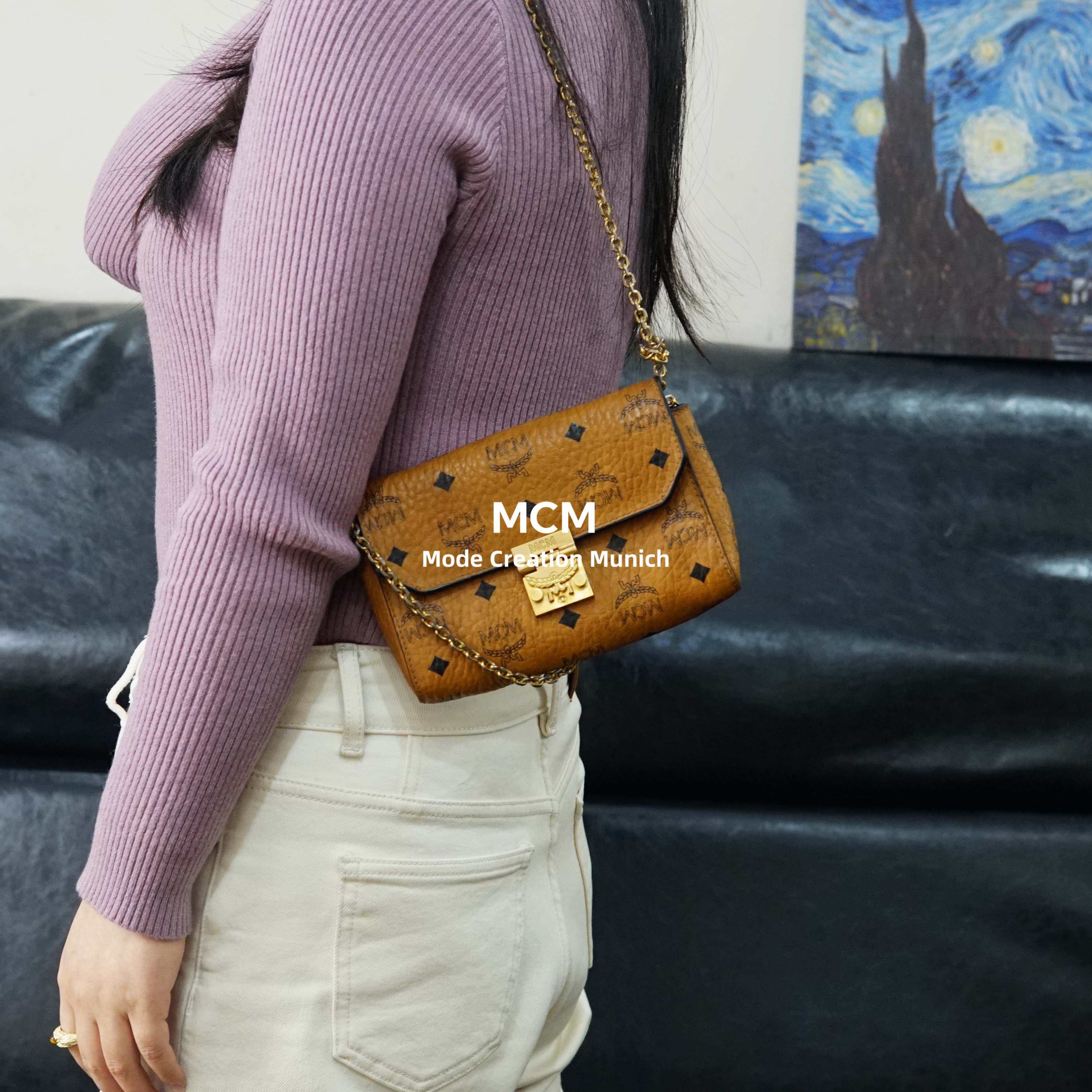 95新 MCM 干邑色链条包/XS12527009/7009