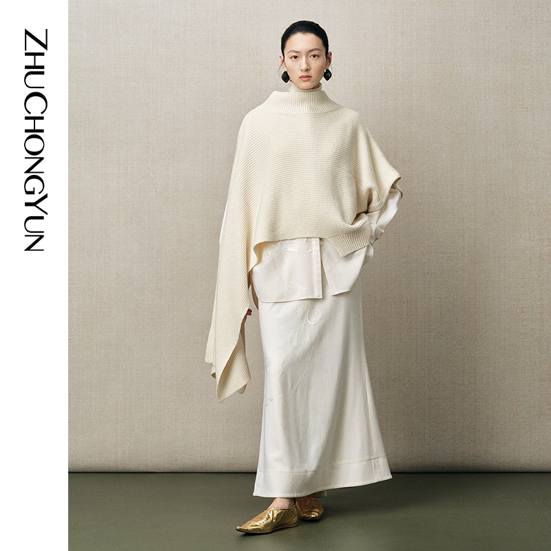 ZHUCHONGYUN2025冬新款不规则针织毛衣宽松版型上衣