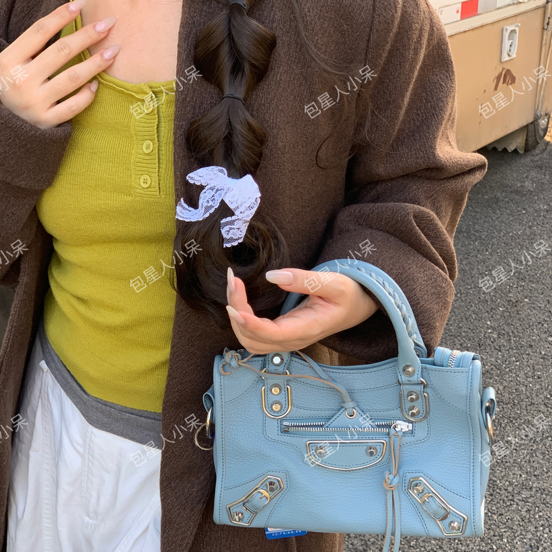 95新 Balenciaga/巴黎世家 蓝色银扣mini机车包｜95新