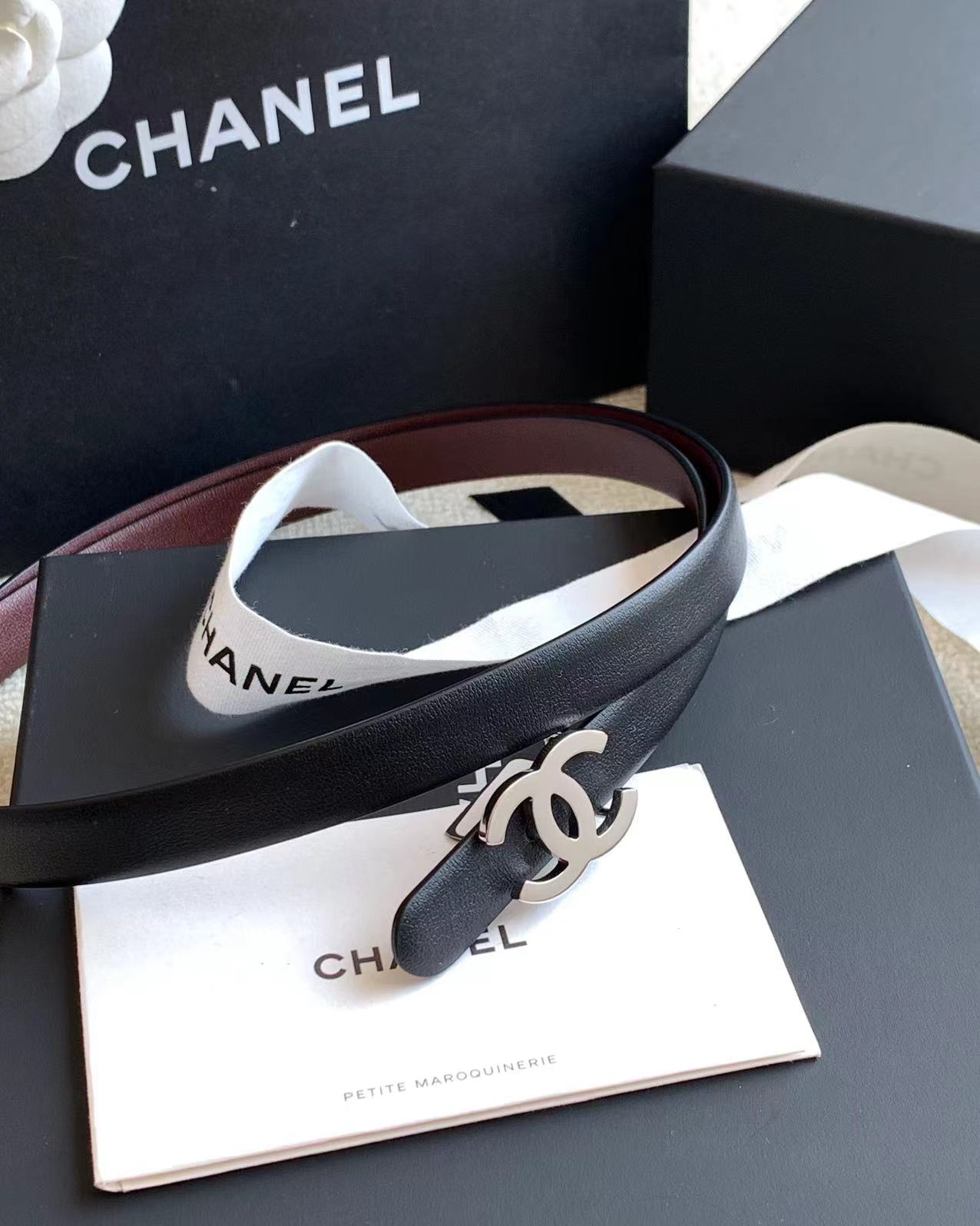 未使用 Chanel/香奈儿 经典款双面黑色黑银双C皮带 85码 15994422