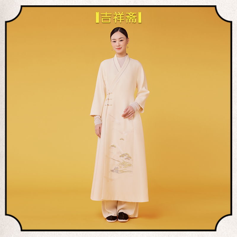 |吉祥斋|泽芳交领斜襟盘扣松针盘金刺绣中式长外套