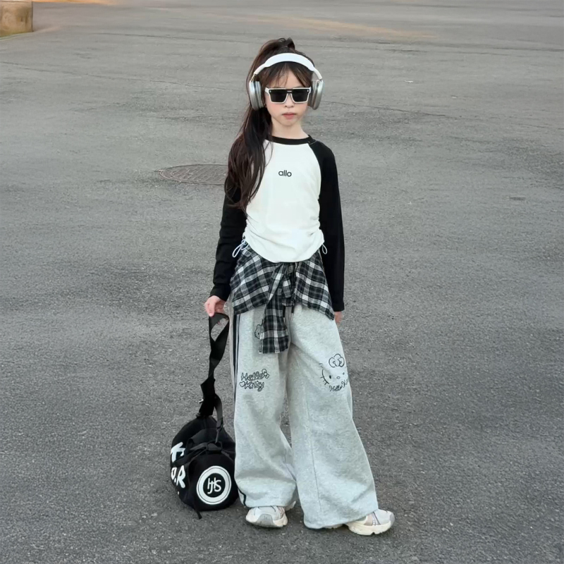 女童套装秋款2025新款儿童洋气休闲打底衫阔腿裤秋装女大童两件套