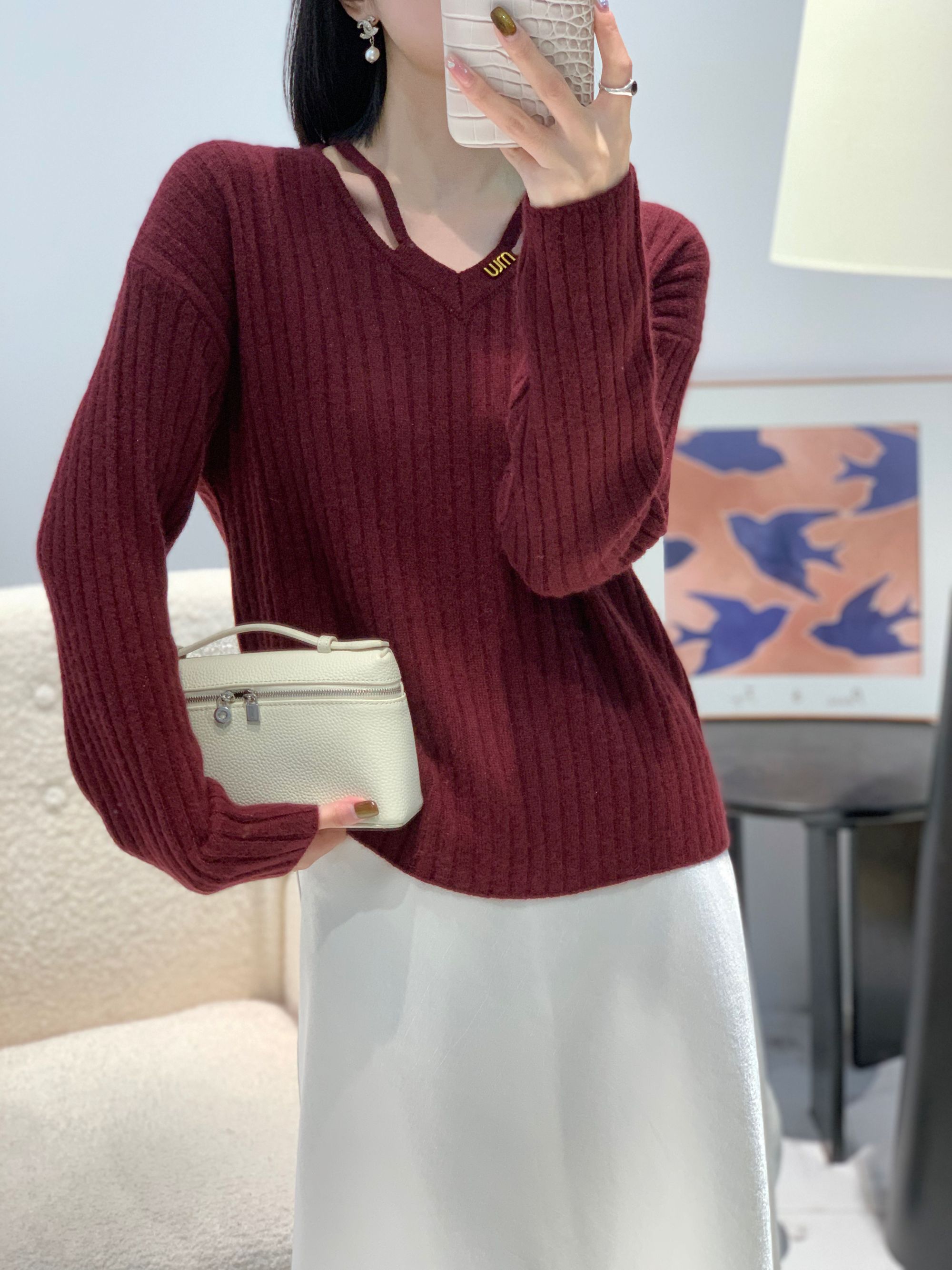 秋冬新款毛针织衫时尚针织V领秋冬显瘦时尚百搭款