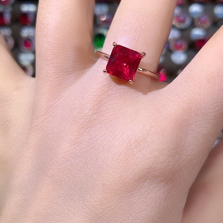 戒指银S925镶嵌红宝石玫瑰金8