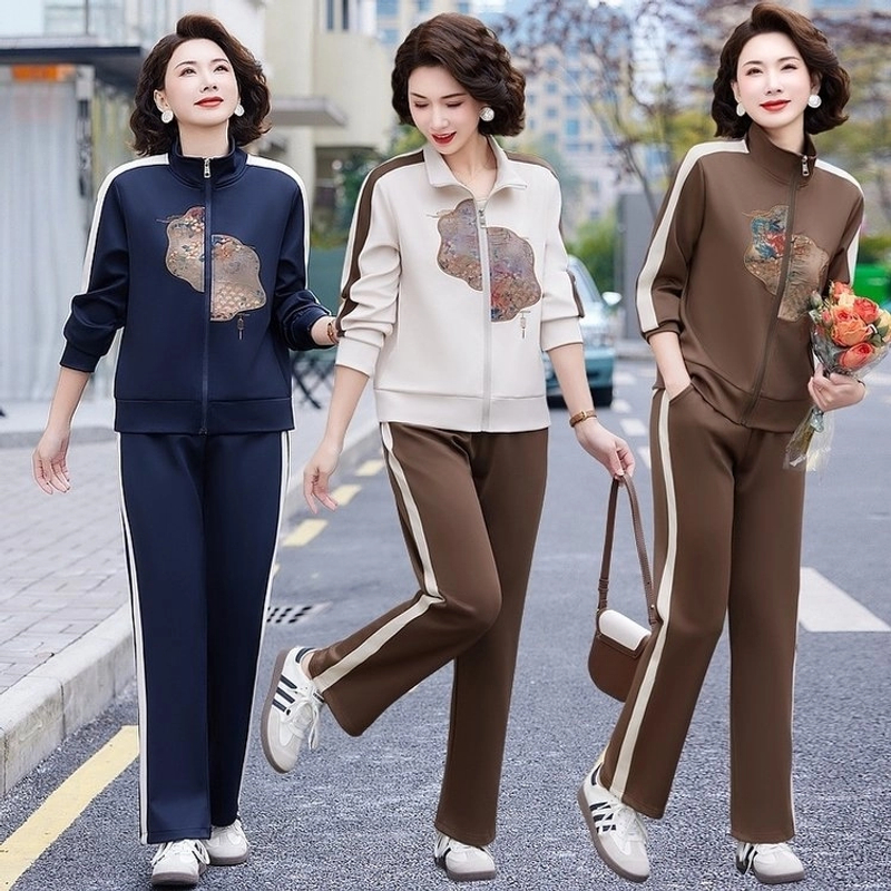 妈妈春装2025新款运动服中年女士洋气外套中老年女装春秋时尚套装