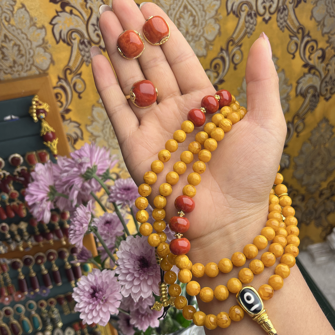 合金亚克力项链 亚克力材质念珠耳钉戒指一套