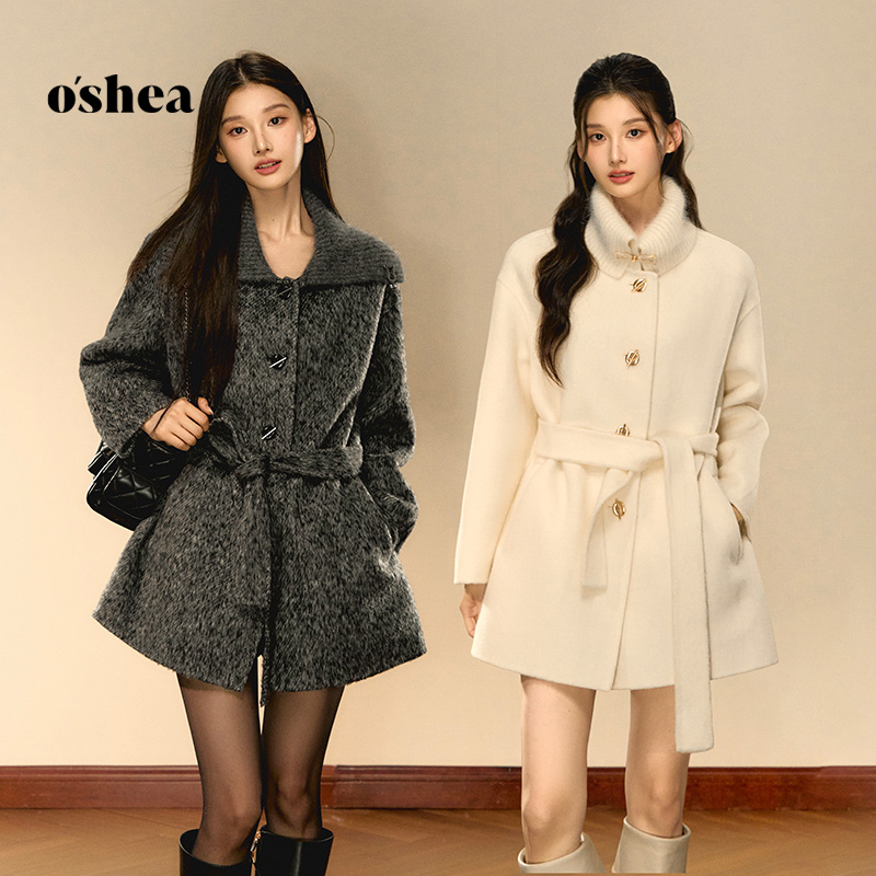 oshea【官方专享】高级毛呢外套女2025冬小个子宽松双面呢羊毛大衣