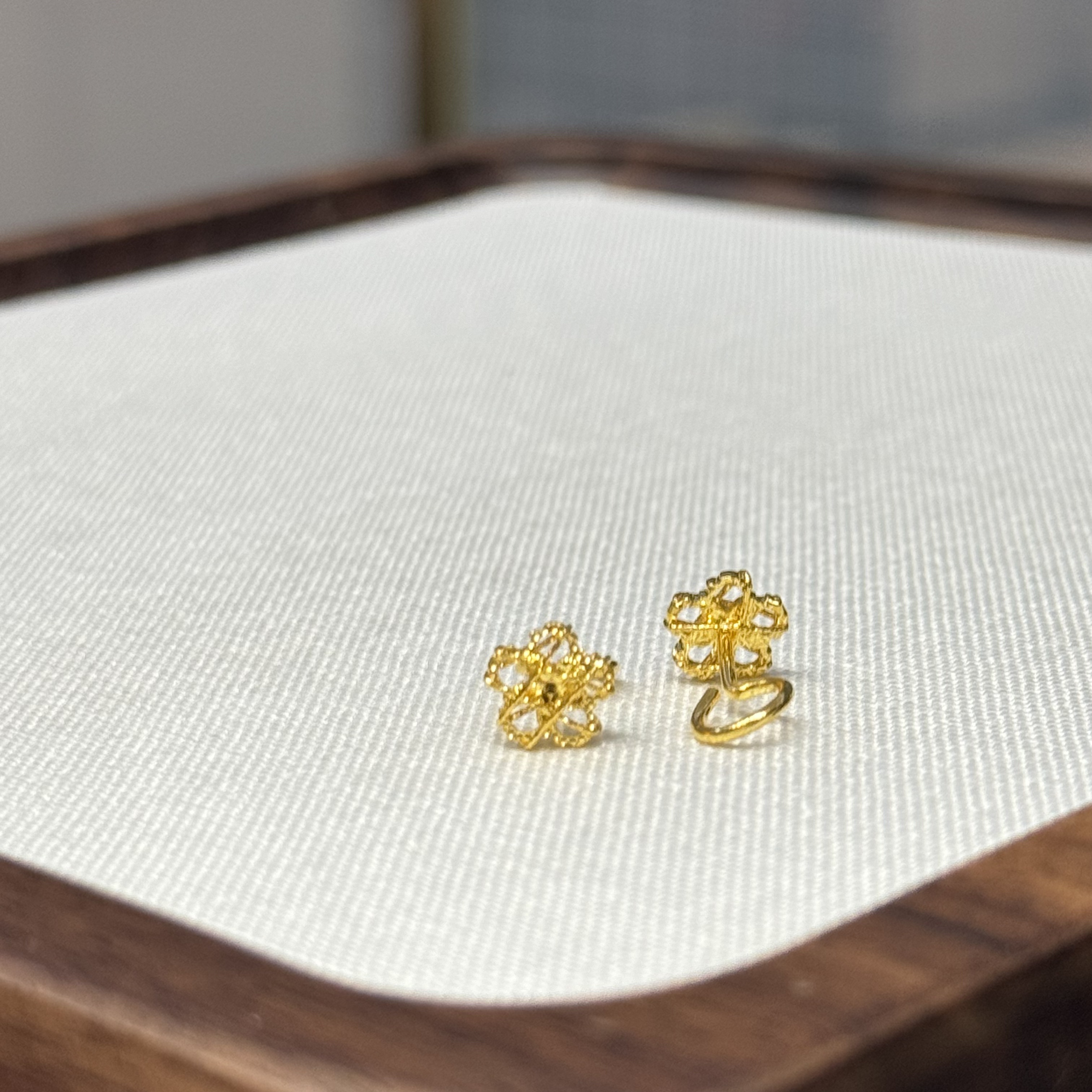 PT950【PT双拼花花弯钩耳钉】铂金950首饰/7.19/