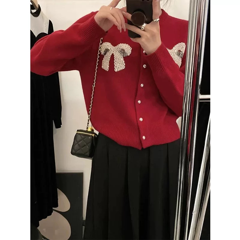 【专柜同款】重工羊毛法式甜美温柔针织开衫圆领百搭减龄毛衣外套女