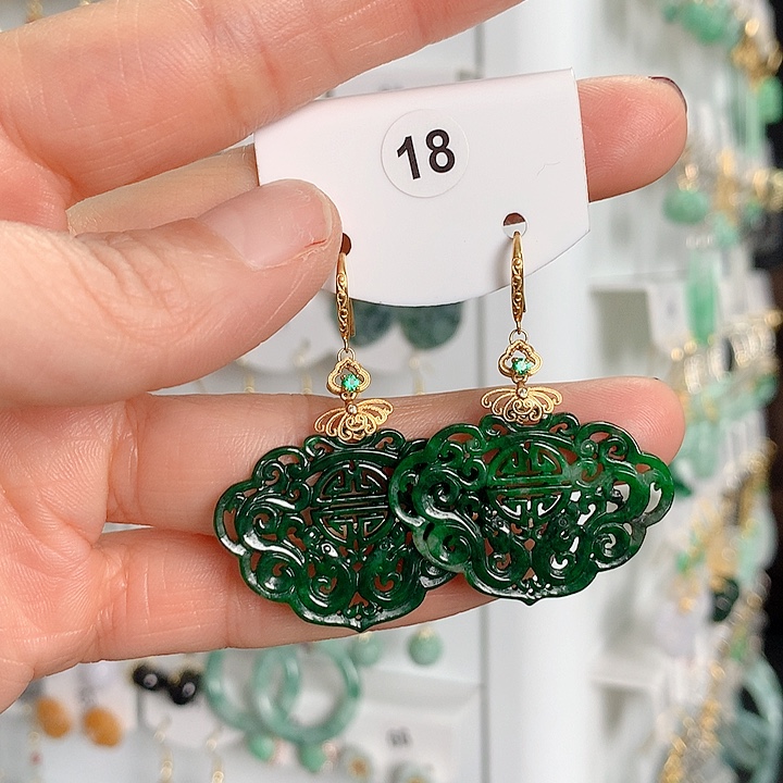 翡翠耳饰18K金镶嵌翡翠