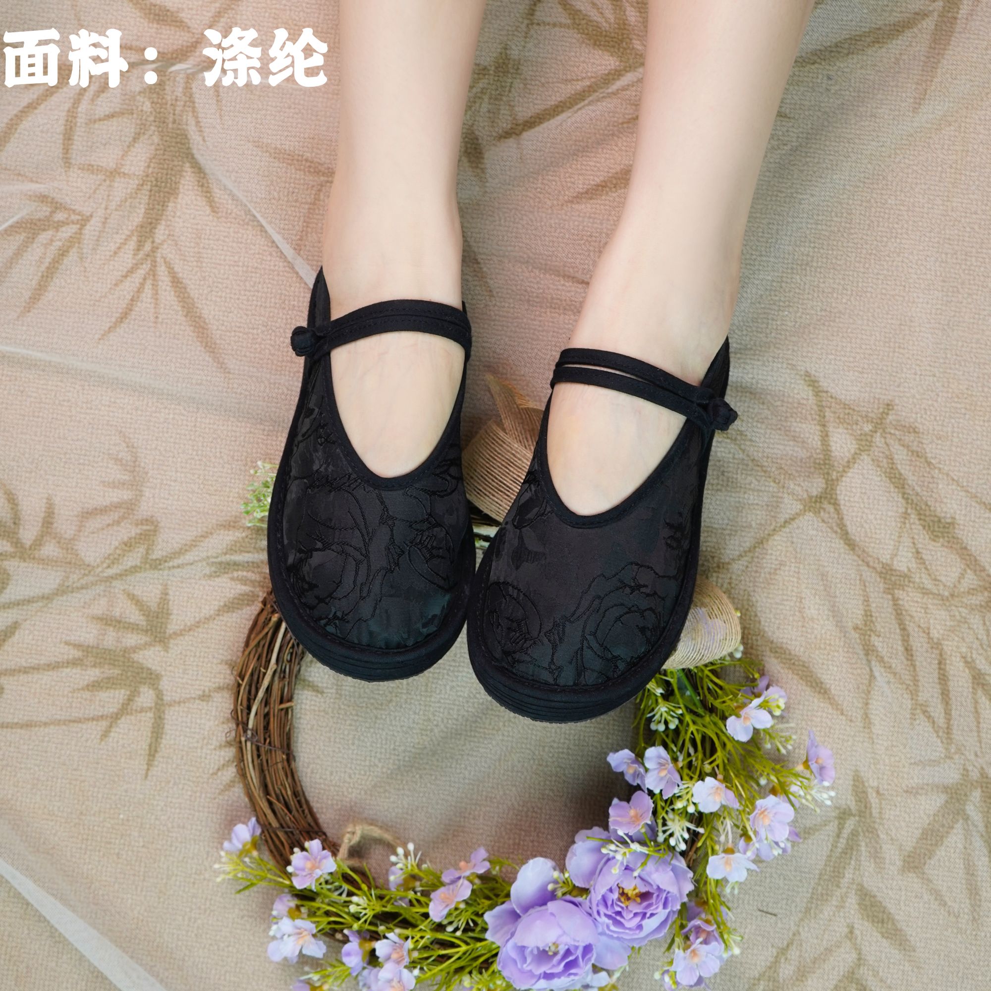 【黑玫瑰—盘扣单鞋】千层底手工刺绣传统民族风全手工布鞋绣花鞋