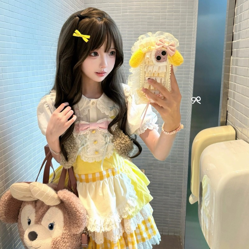 【现货】黄色格子萝莉花嫁lolita洛丽塔日常公主连衣裙优雅气质