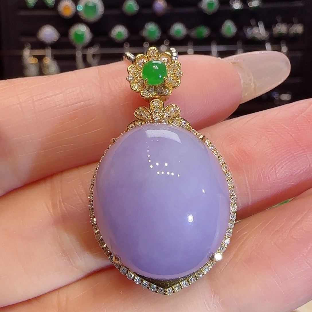 翡翠吊坠(不含链)18K金镶嵌