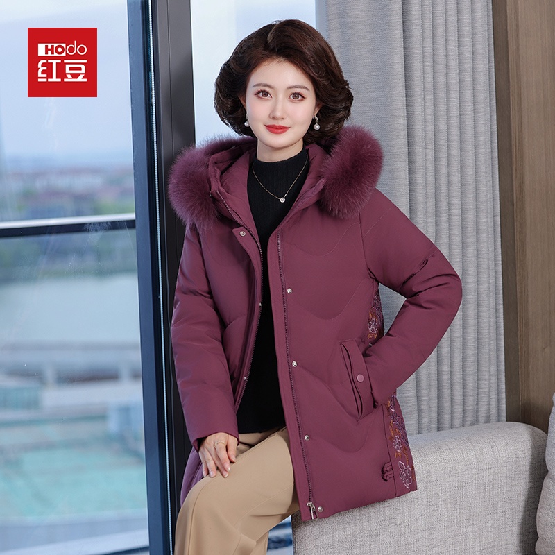 Hodo/红豆保暖休闲时尚加厚短款反季女士中老年妈妈大码外套3018