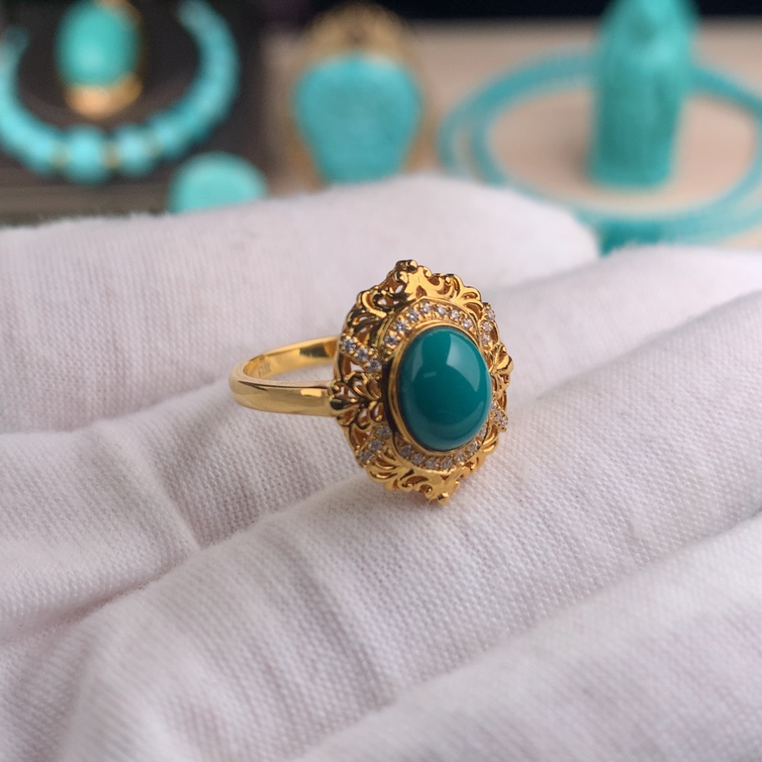 【闪购商品】绿松石精品戒指18K金镶嵌