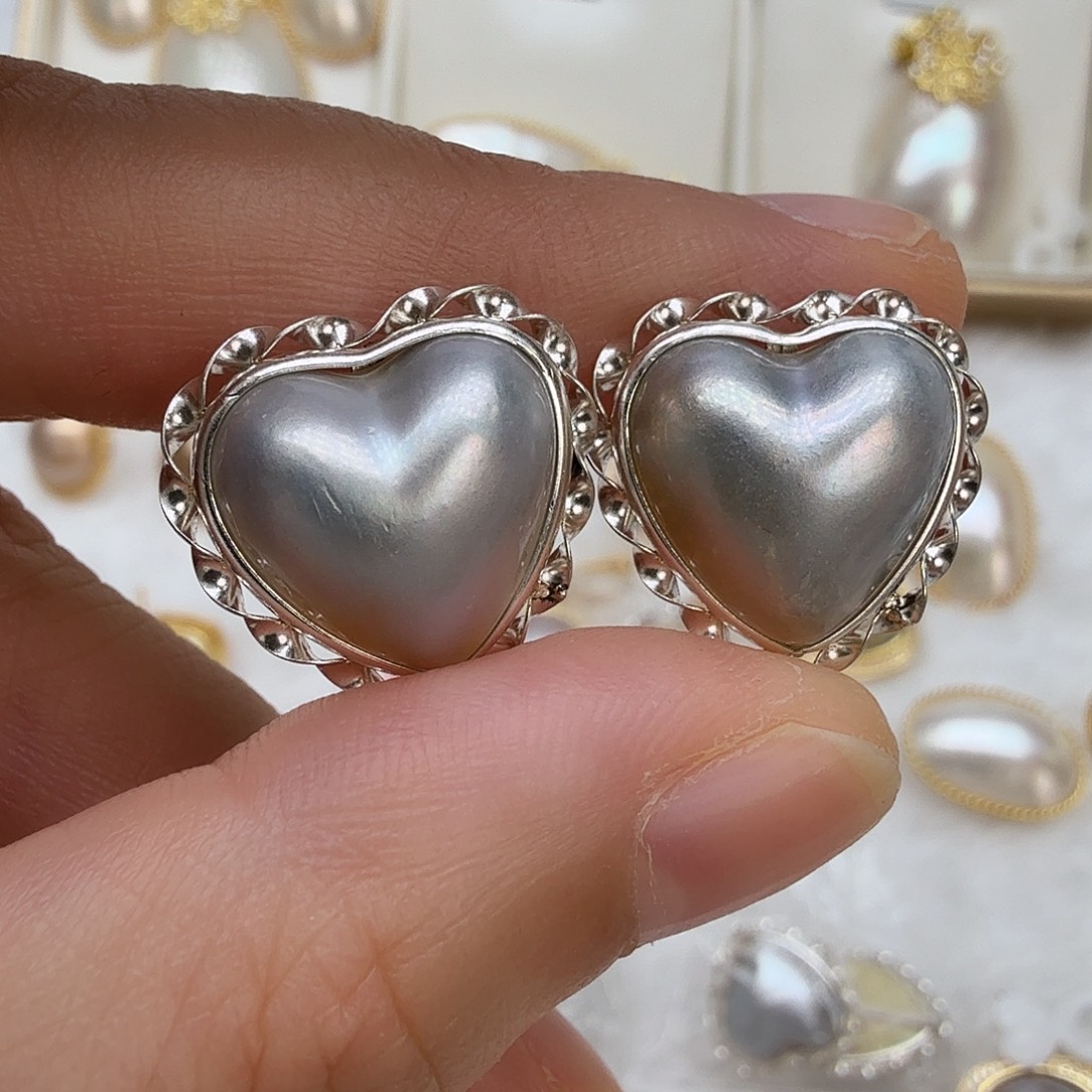 拼合珍珠（马贝珠）银S925镶嵌耳饰