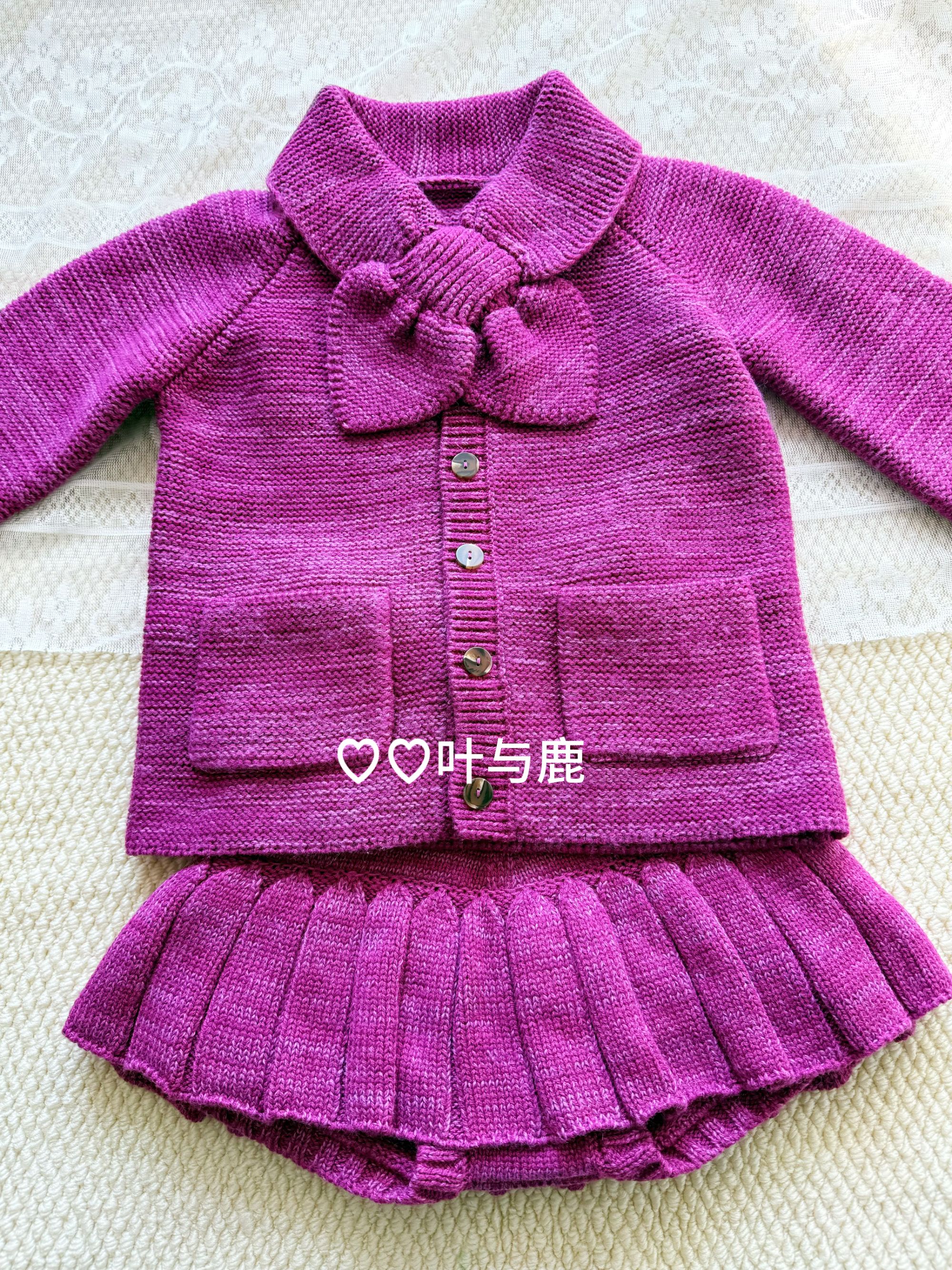【叶与鹿】火龙果色开衫女童桃心领结针织衫厚款长袖彩棉毛衣外套