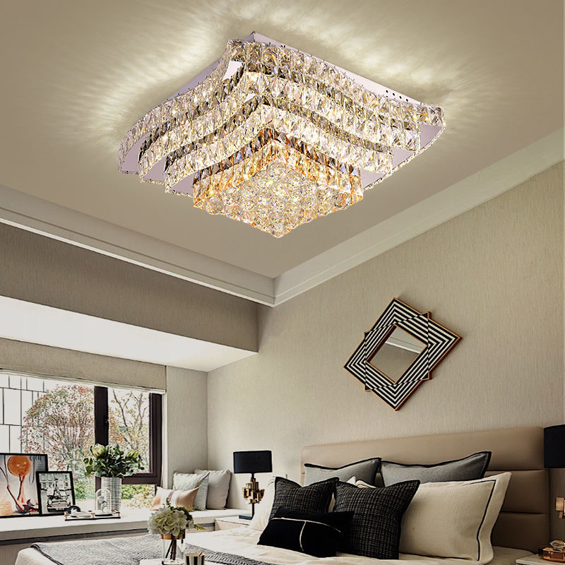 新款高端大气水晶灯主卧房间轻奢圆形方形LED智能豪华家用灯具