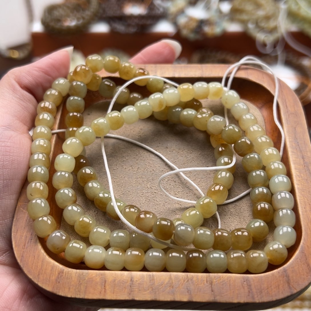 毛衣链未镶嵌和田玉珠串6*7mm