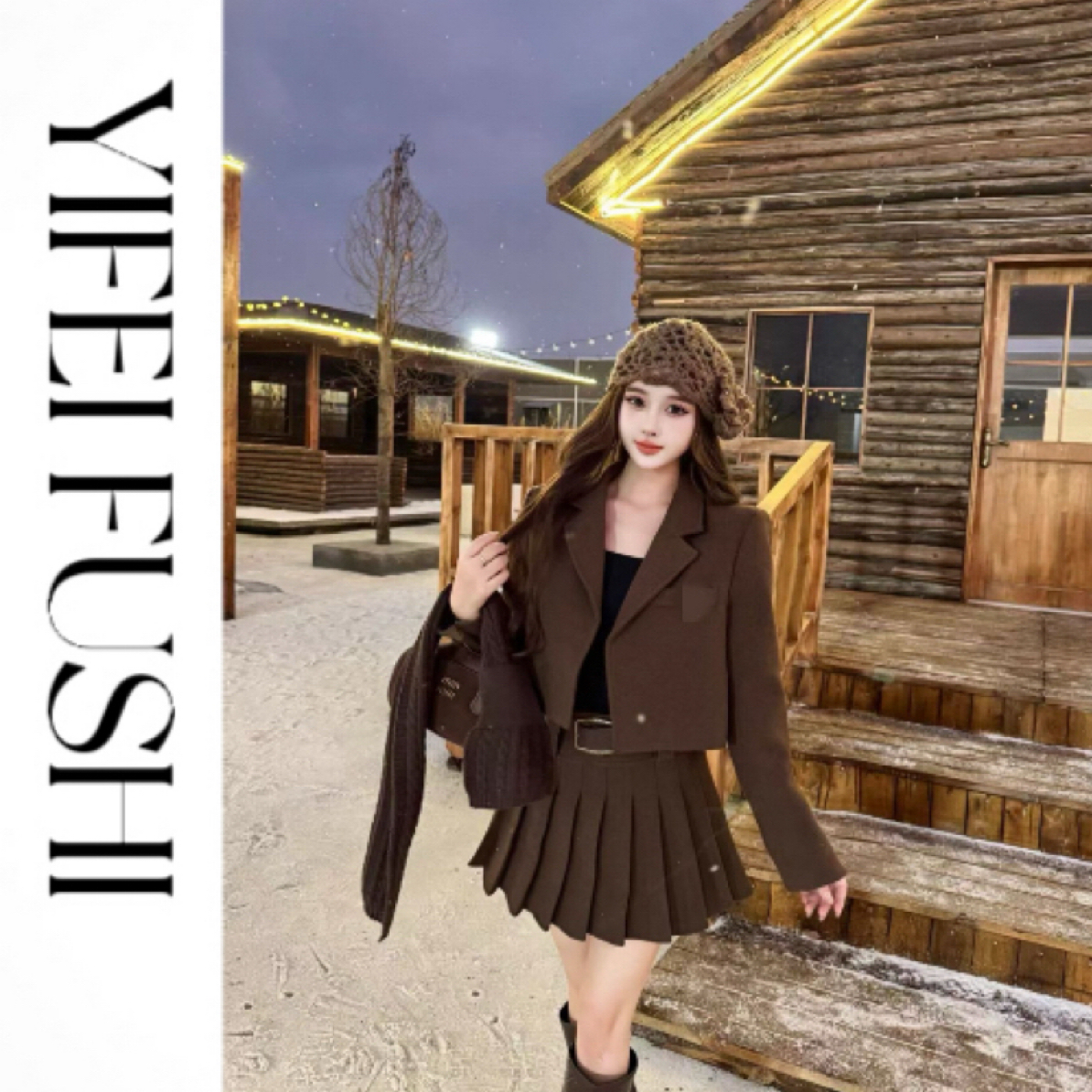 秋冬羽绒法式洋气百褶裙西装外套羽绒服