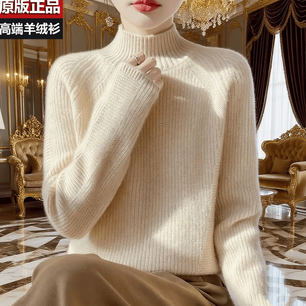 2025秋冬新款内搭半高领女加厚针织打底衫女宽松毛衣韩系慵懒上衣