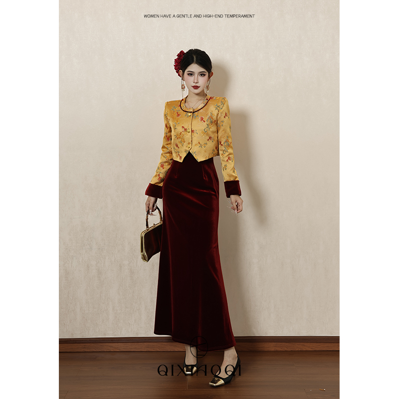 七小七Sicily【金奢贵女】新中式国风短外套+吊带连衣裙修身复古