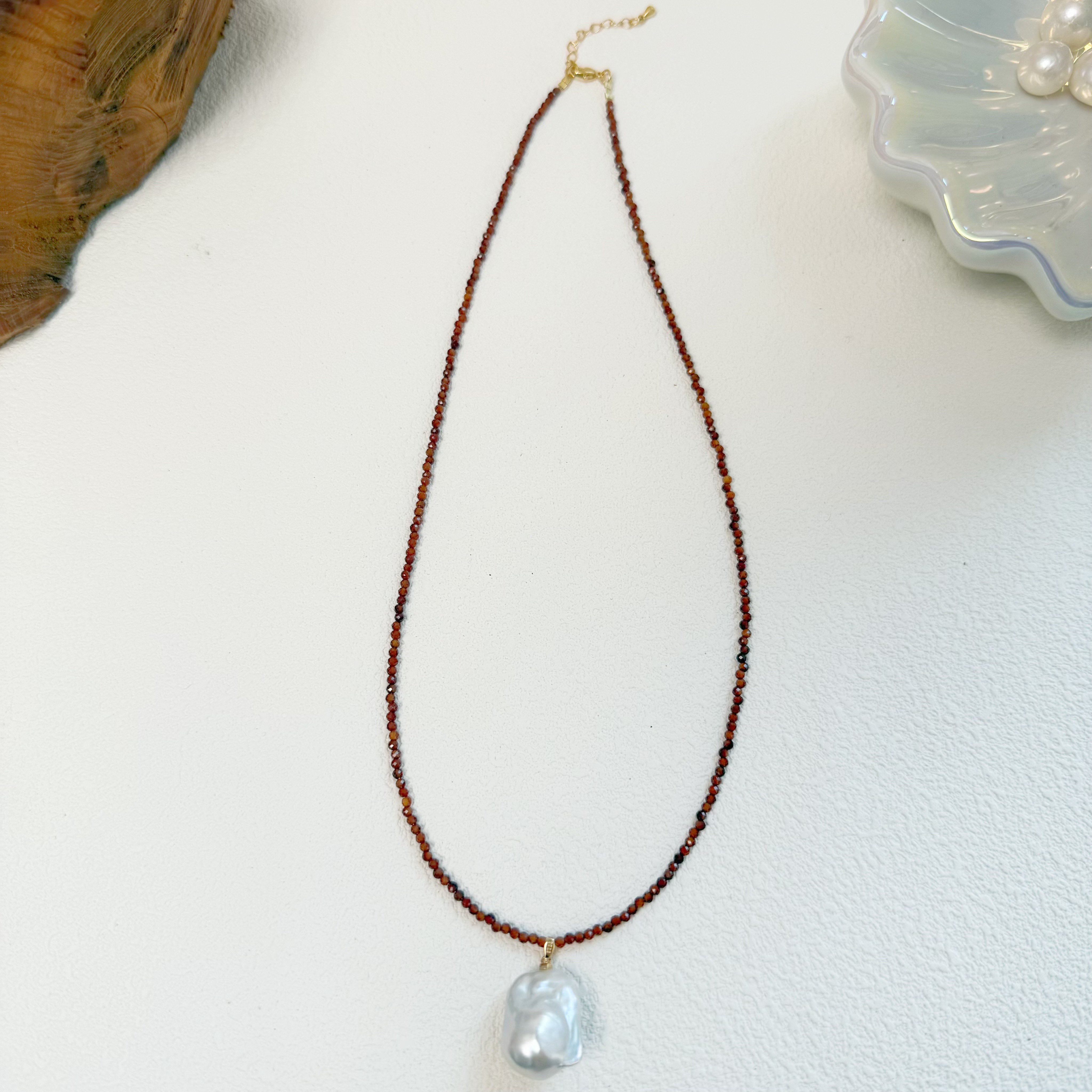 链子925银 原创设计S925银石榴红锁骨链加吊坠