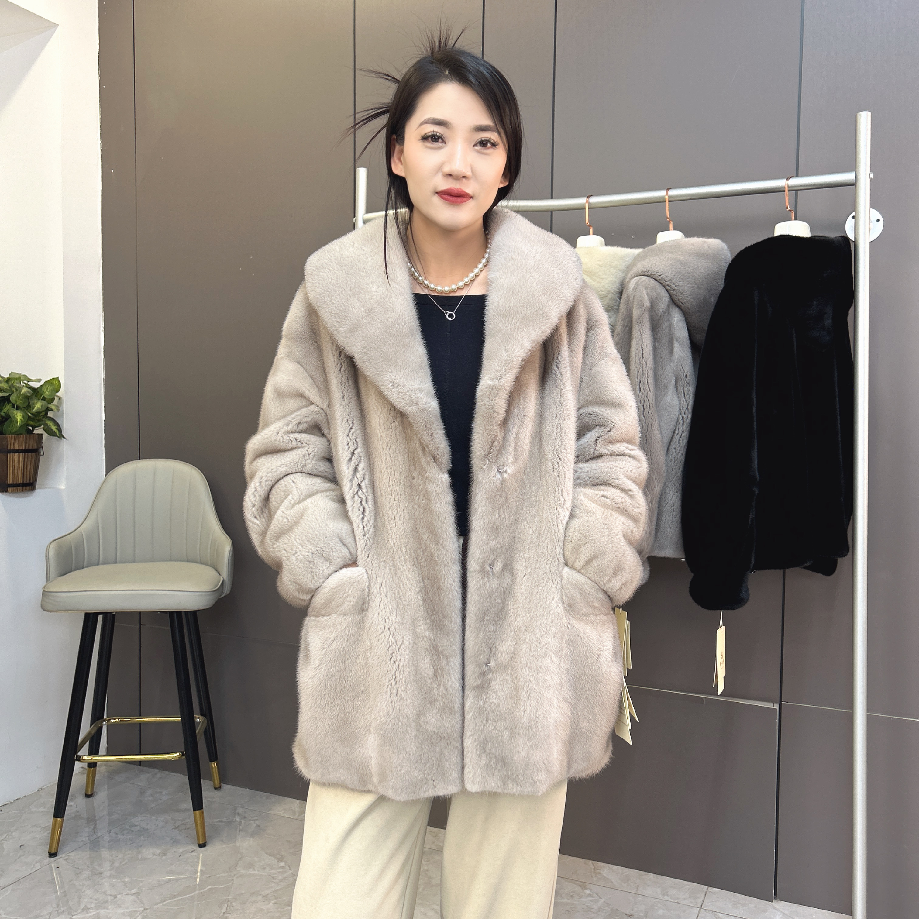 貂皮大衣孤品性价比高水貂皮草外套