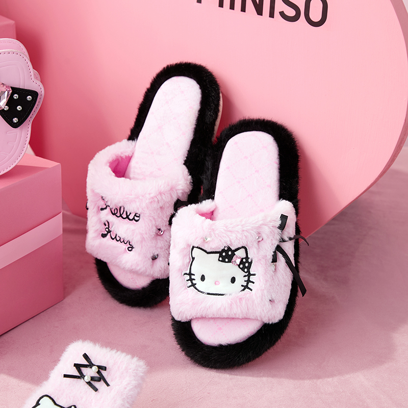 Hello Kitty闪闪派对联名系列-毛绒拖鞋（36-37码）&名创优品