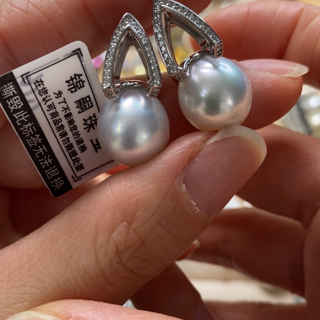 海水珍珠耳饰银S925镶嵌