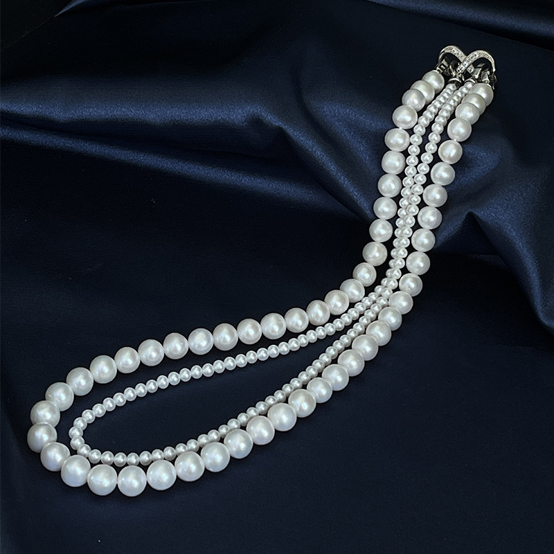 铜合金仿珍珠项链 4mm+8mm双层白色八字扣双层项链XLA413