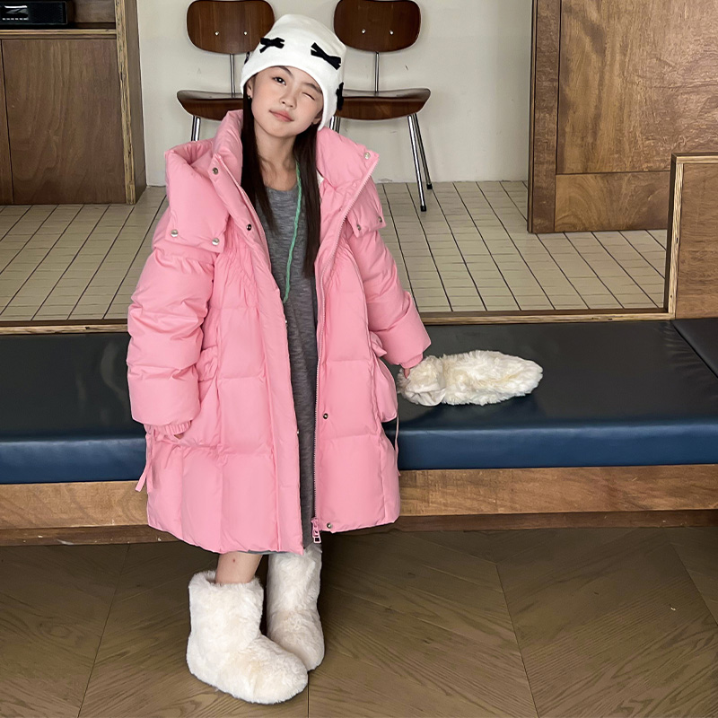 实体亏本清仓儿童羽绒服女童中大童加厚外套宽松可爱连帽洋气保暖