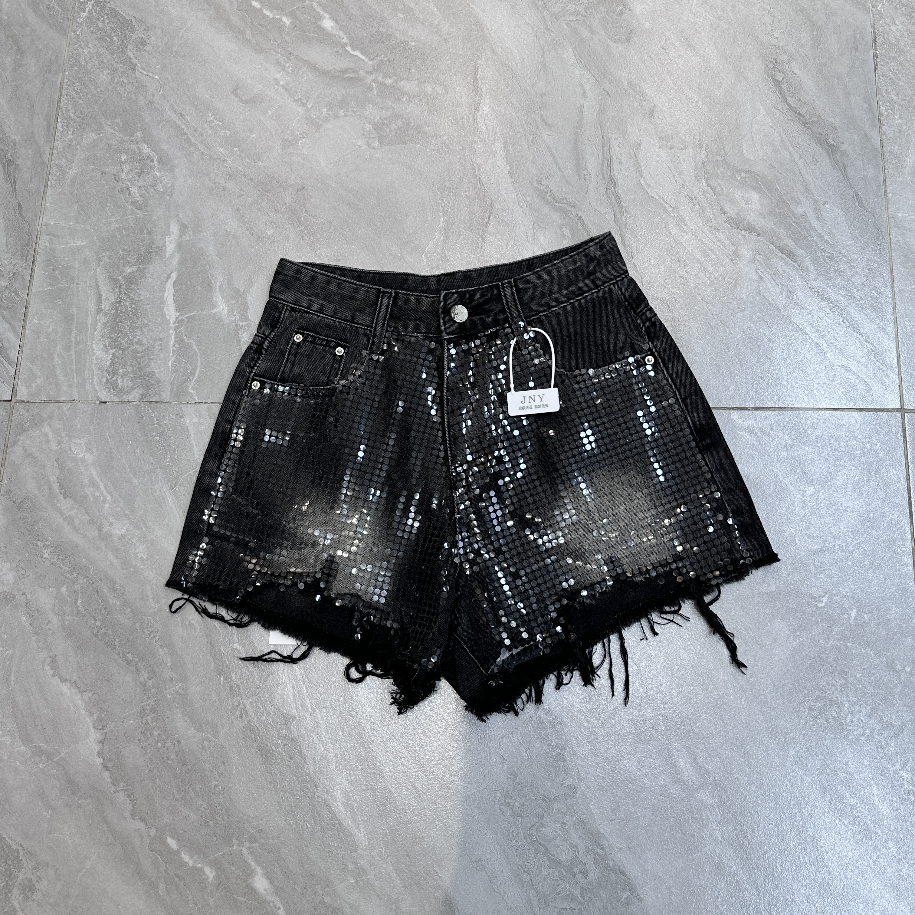 时尚复古亮片流苏牛仔短裤53521