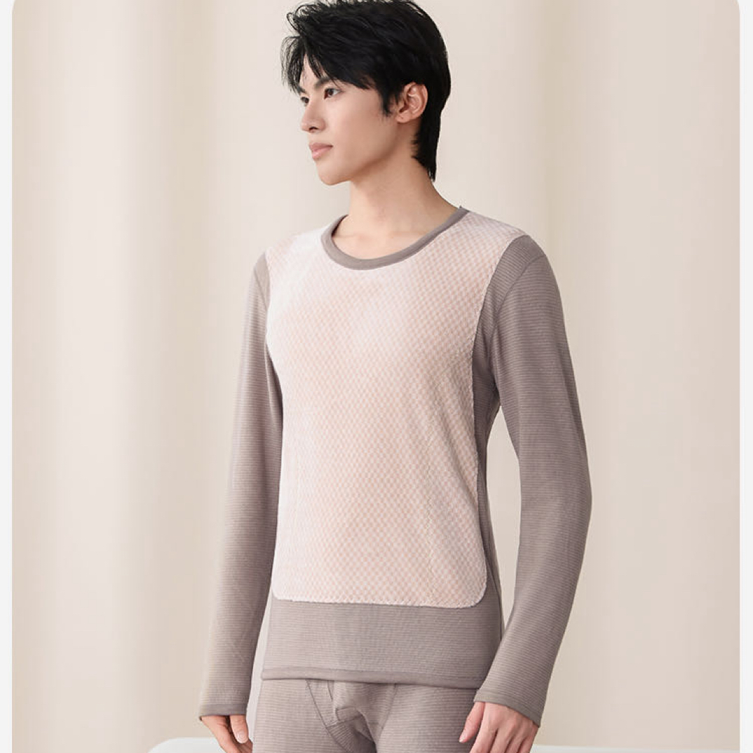 男士加厚贴片式保暖内衣套装圆领防寒秋衣秋裤舒适内穿时尚休闲