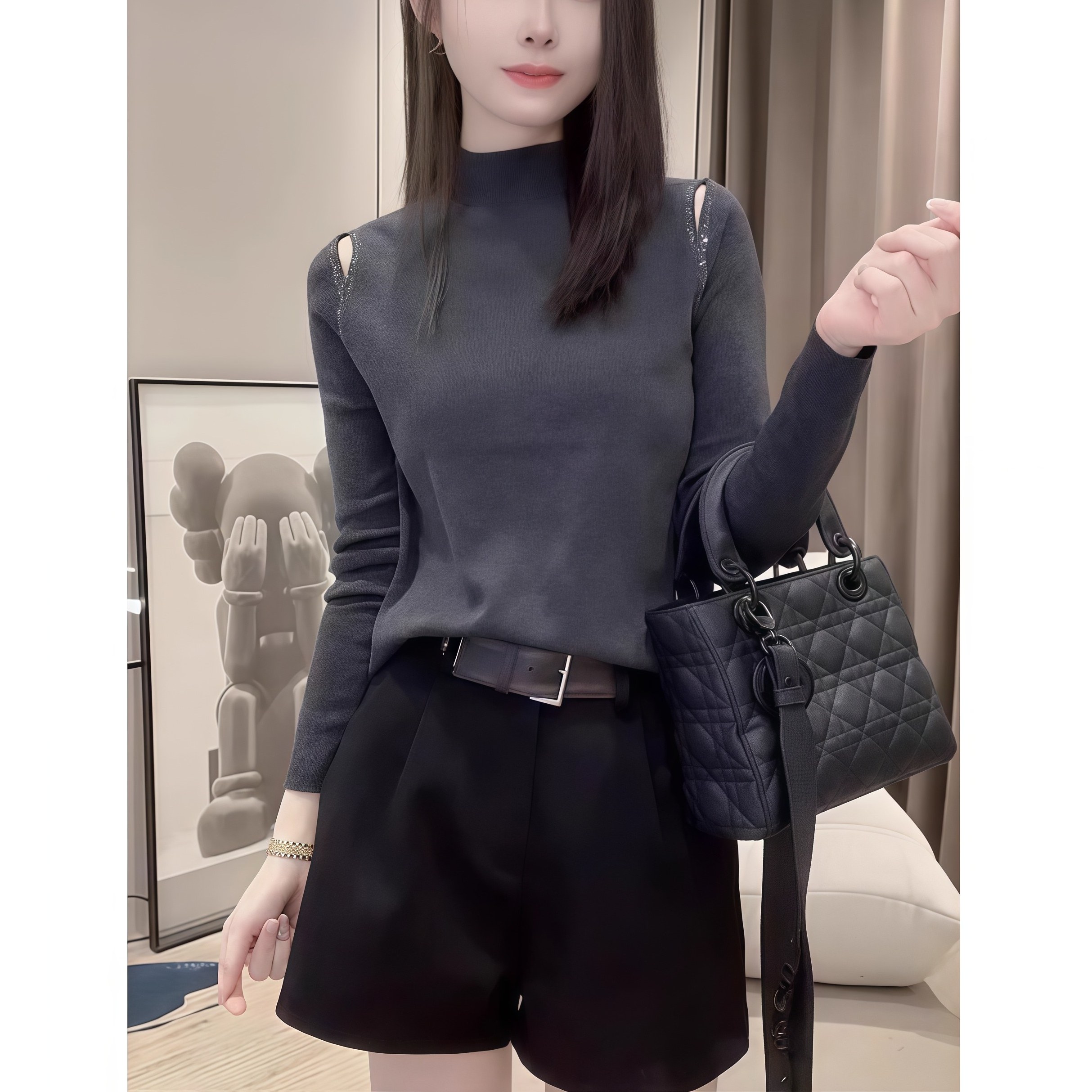 爆款推荐秋冬洋气半高领长袖针织打底衫新款简约时尚内搭上衣0110