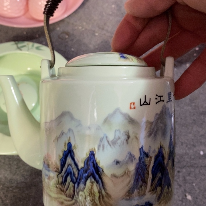 摆件陶绿稀土迷你提梁壶