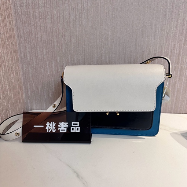 95新 MARNI 一桃/marni 拼色风琴包斜挎