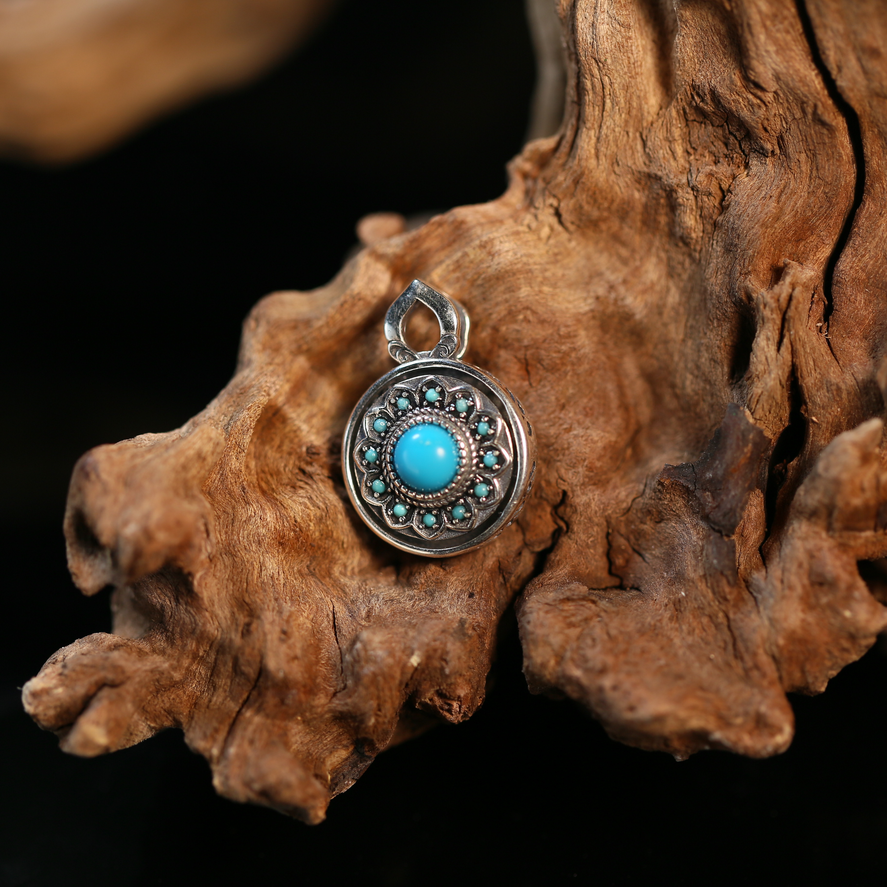 【闫闫专属】安曼博S925银绿松美松石转动吊坠（约5mm） XZ0187BZ