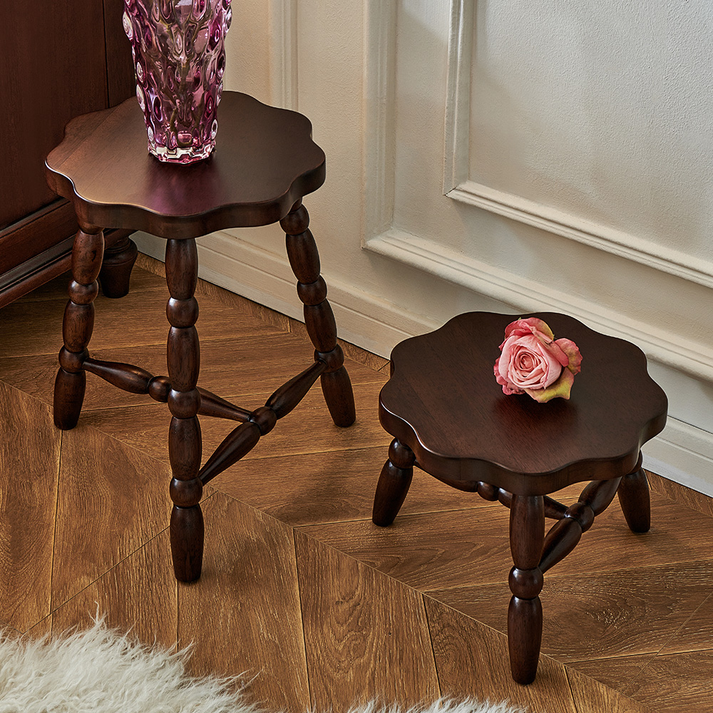 梅花凳子复古风实木矮凳客厅核桃木儿童小凳子家用