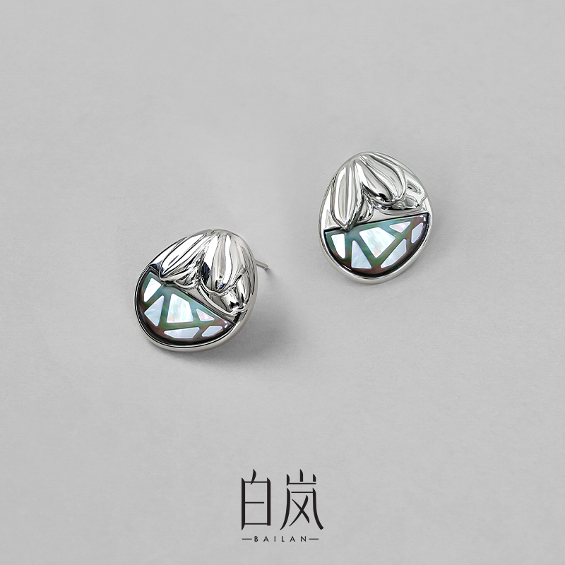 白岚玉兰螺钿耳钉母贝925银耳环耳饰女新款轻奢气质饰品ED4587